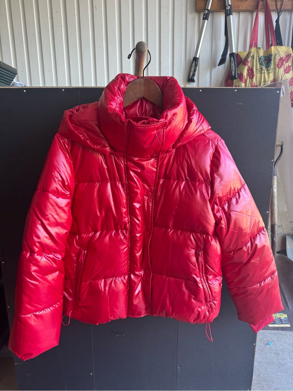 Women’s Red Puffer Jacket with High Collar